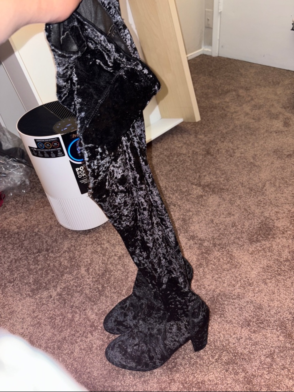 Black Crushed Velvet Over-the-Knee Boots